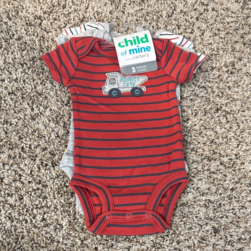 child of mine Red and Navy Striped Crash Truck Bodysuit